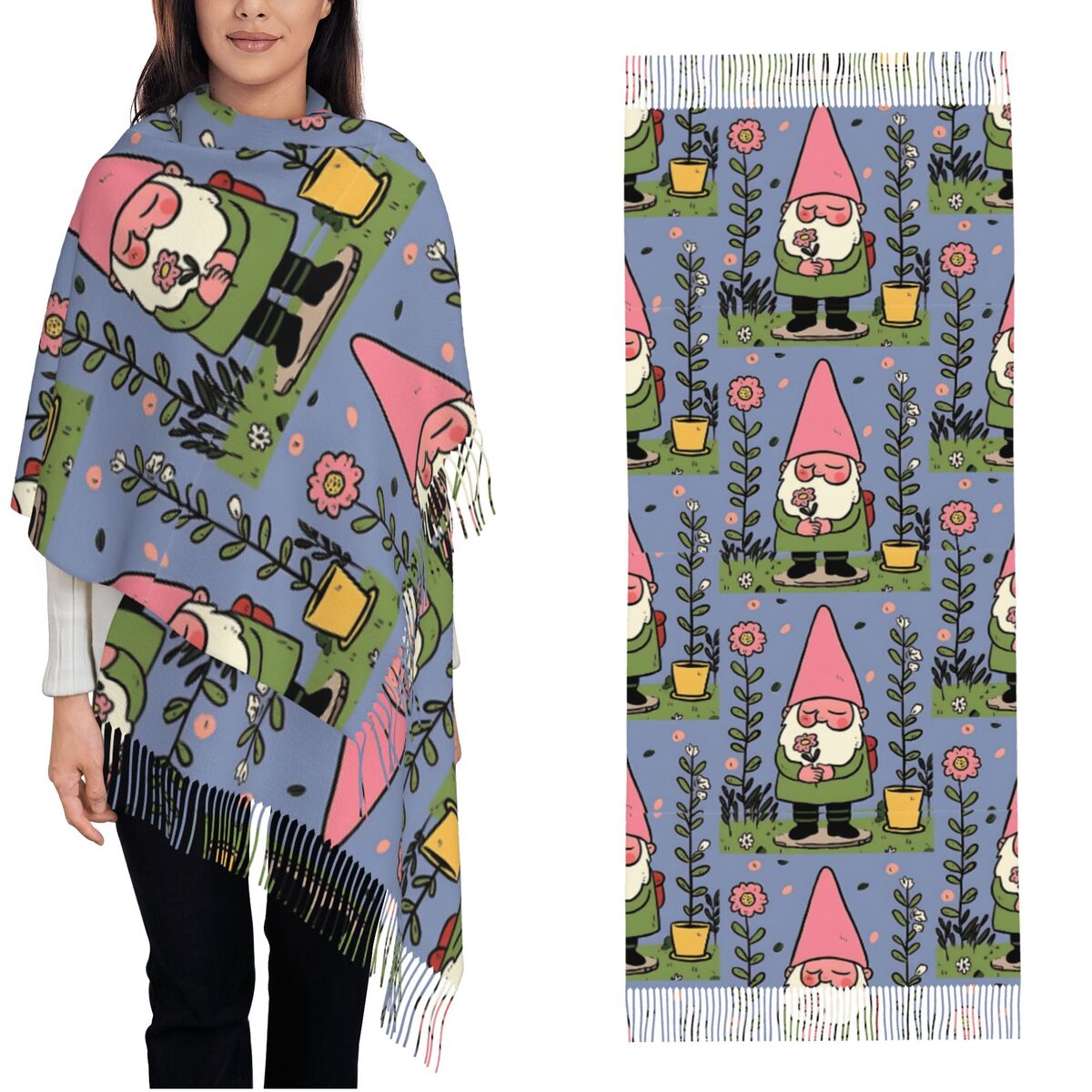 Pashmina Wrap Large - Mythical Garden Gnome Shawls Wraps for