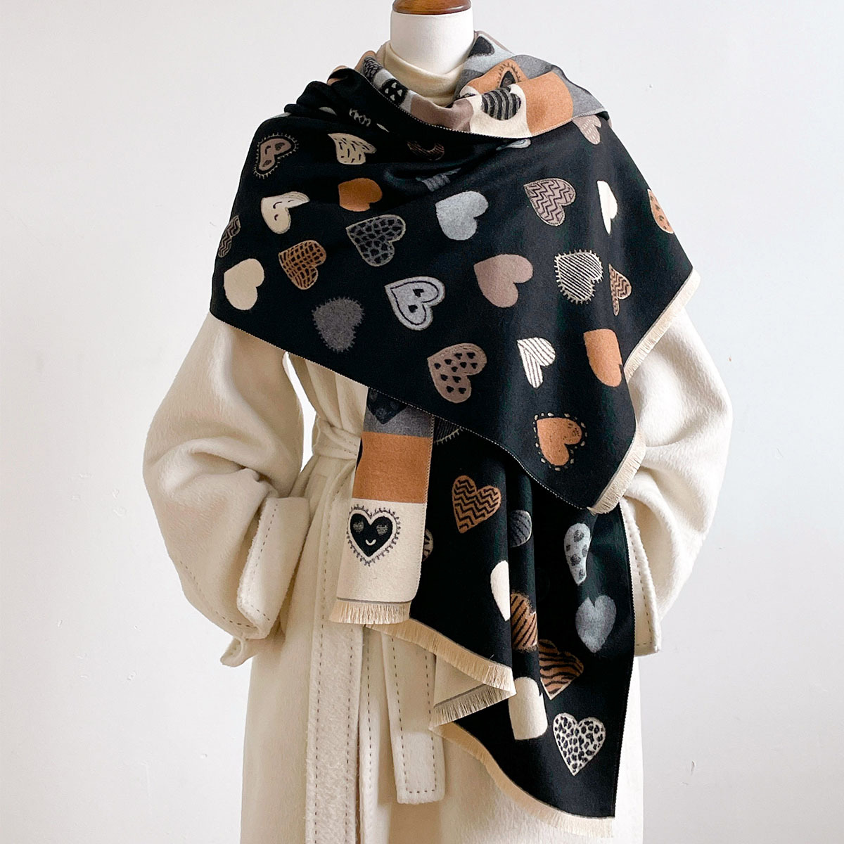 Pashmina Wrap Large - Women Imitation Cashmere Scarf Fringed Thick