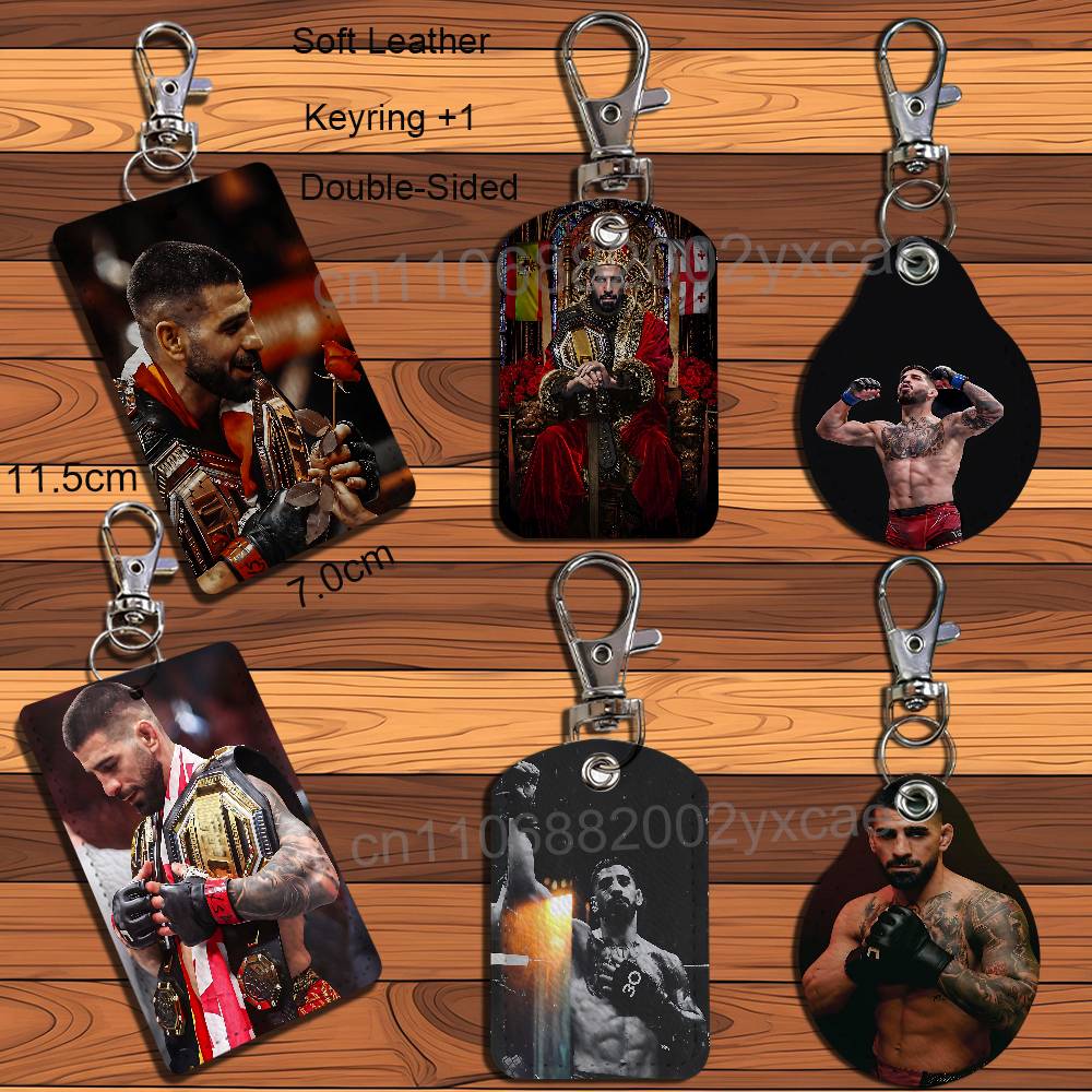 Lanyard Badge Holder - Looking forward Ilia Topuria Leather Keychain