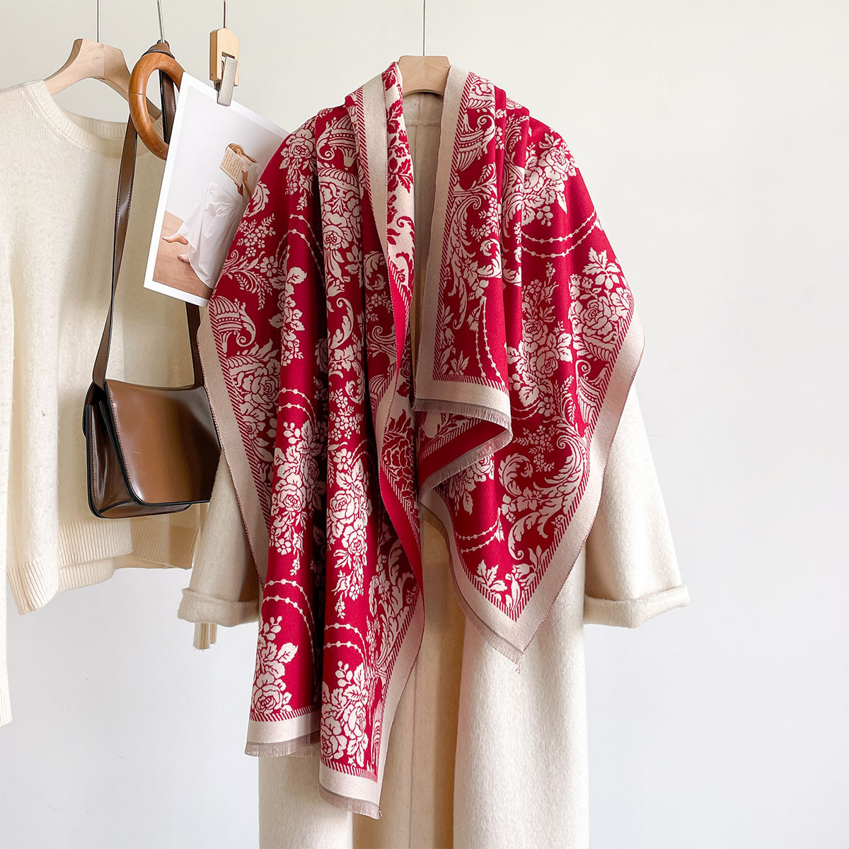 Imitation Cashmere Fringed Sca - Pashmina Wrap Large ulasan dan harga