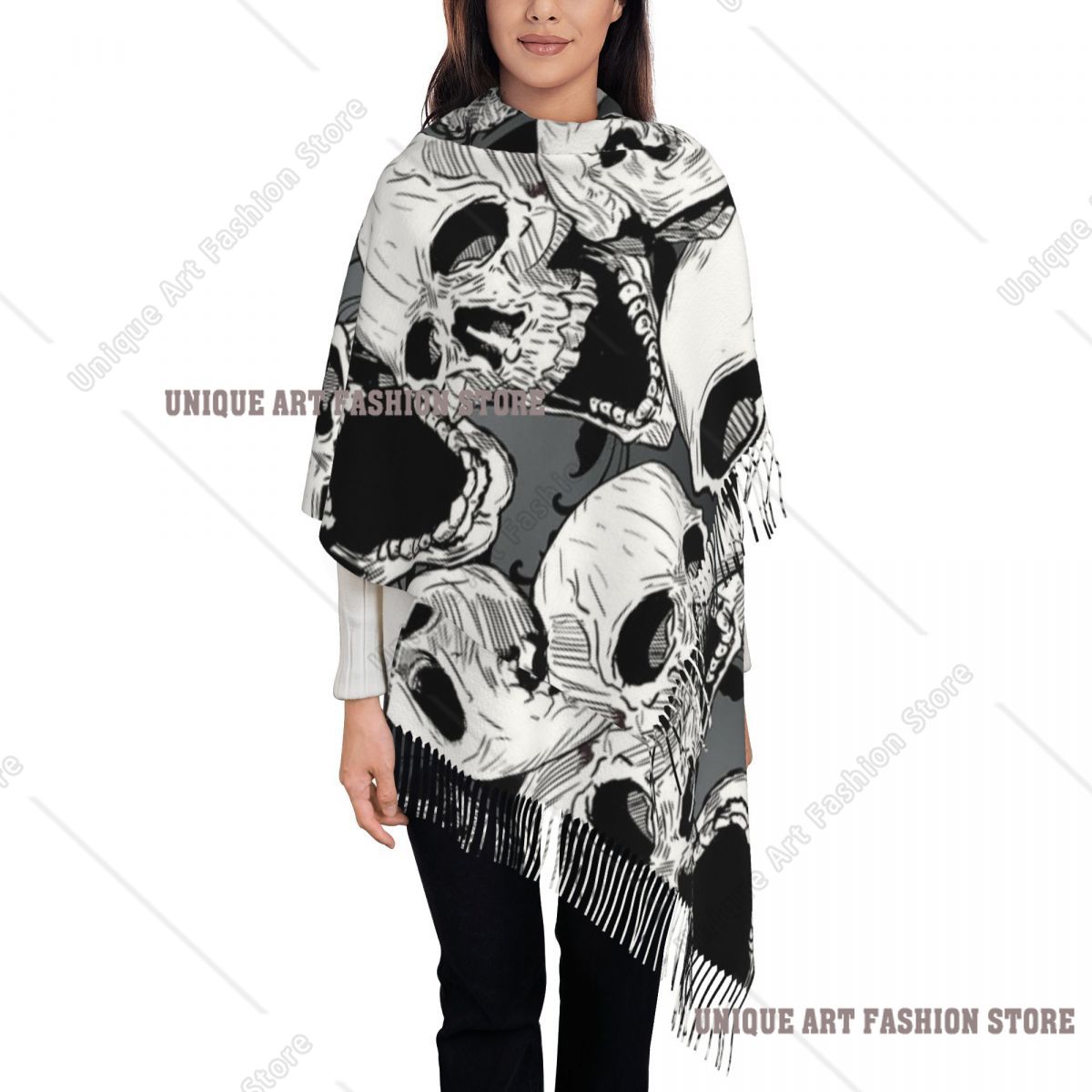 Womens Tassel Scarf Death Skul - Pashmina Wrap Large ulasan dan harga